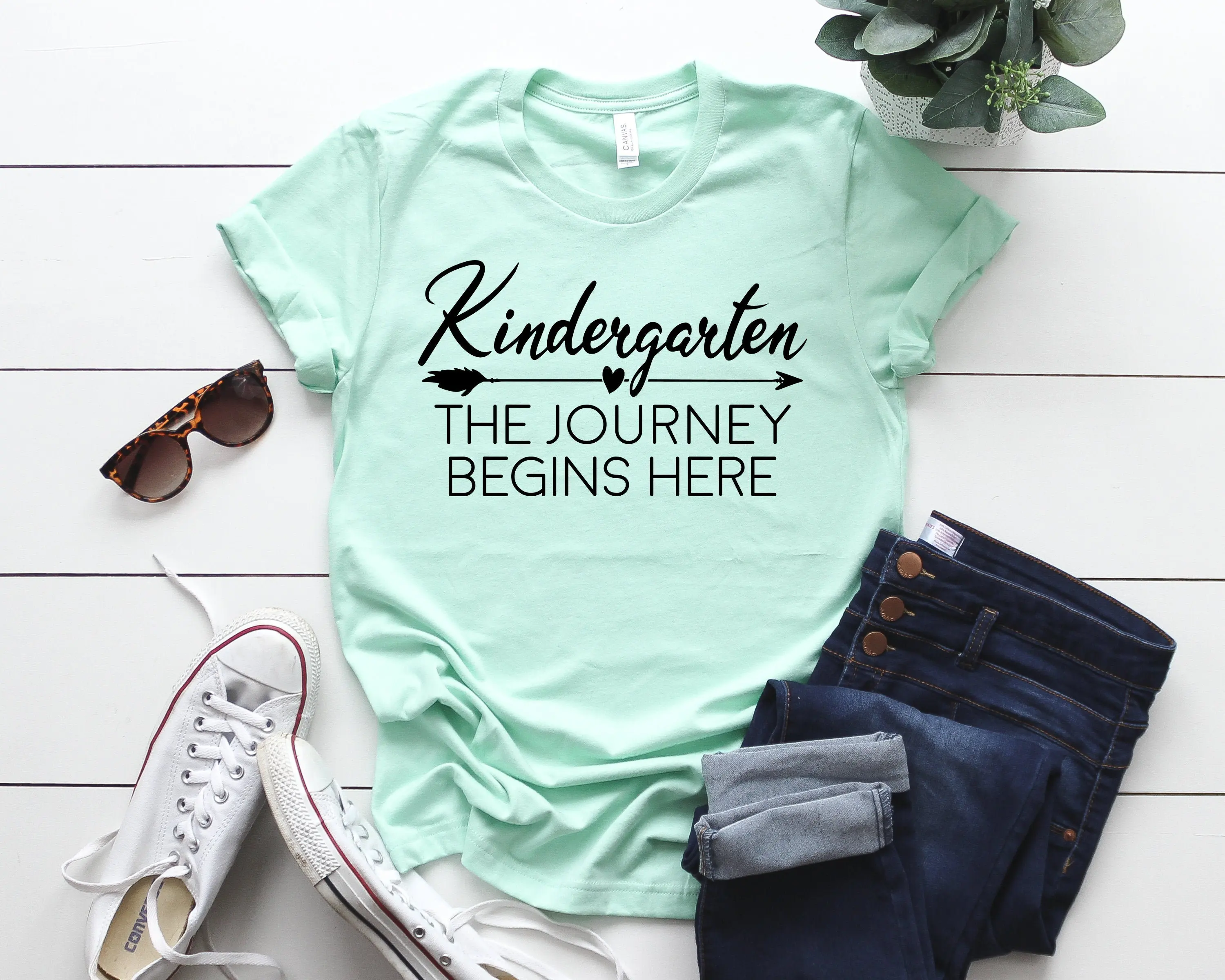 Kindergarten T Shirt Teacher The Journey Begins Here Elementary School and Teaching