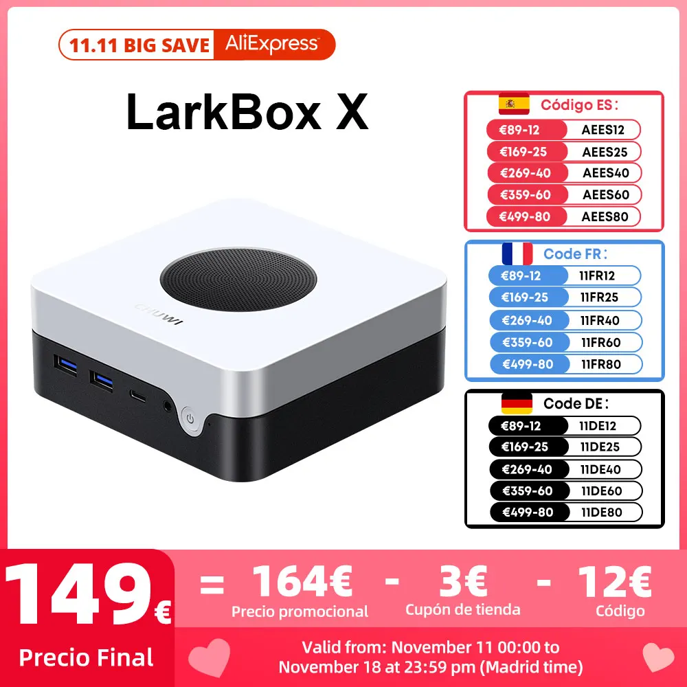 CHUWI LarkBox X Mini PC Gaming Intel 12th N100 15W 12GB LPDDR5 512GB SSD Windows 11 WiFi 6 BT 5.2 Extended Storage Up To 1TB