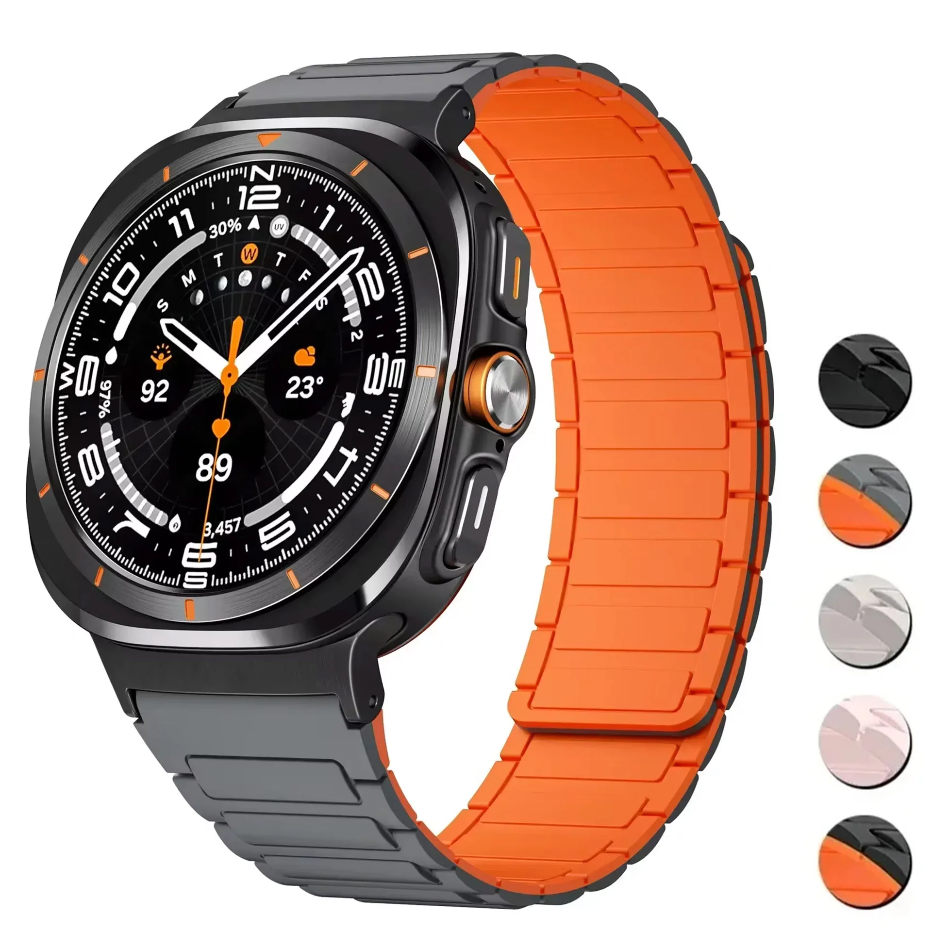 Pulseira esportiva de silicone para samsung galaxy watch 7 ultra 47mm pulseira de laço magnético para relógio 7 ultra 47mm sem lacunas pulseira de extremidade curvada