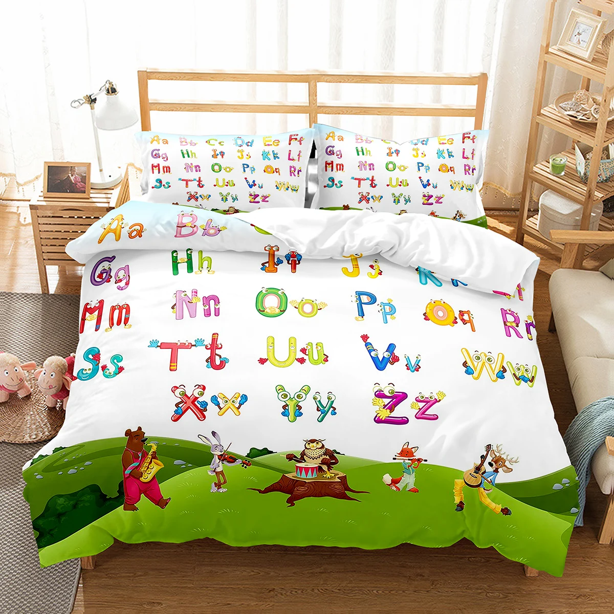 

Alphabet Duvet Cover Set Colourful Letter Pattern Polyester Comforter Cover King Queen Full Size For Kids Boys Girls Bedding Set