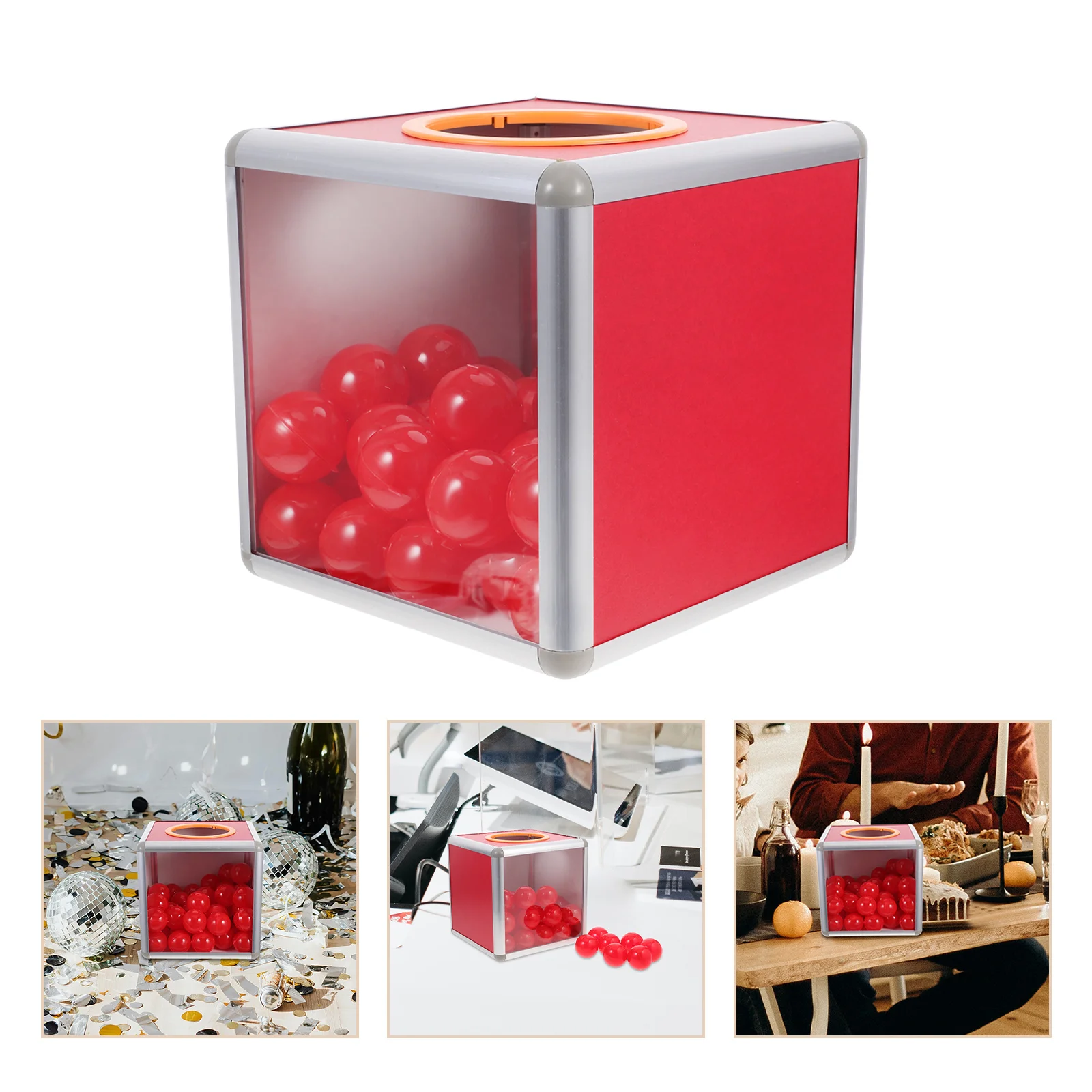 

20 Cm Red Raffle Box Multifunctional Ballot Donation Tip Jar Fundraising Voting Charity Event Storage Container Aluminum Alloy