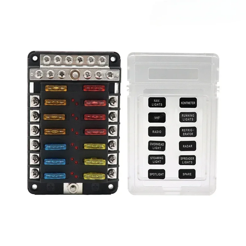 

12-Way Fuse Box with Negative Bus with LED Indicator 100A Car Fuse Holder