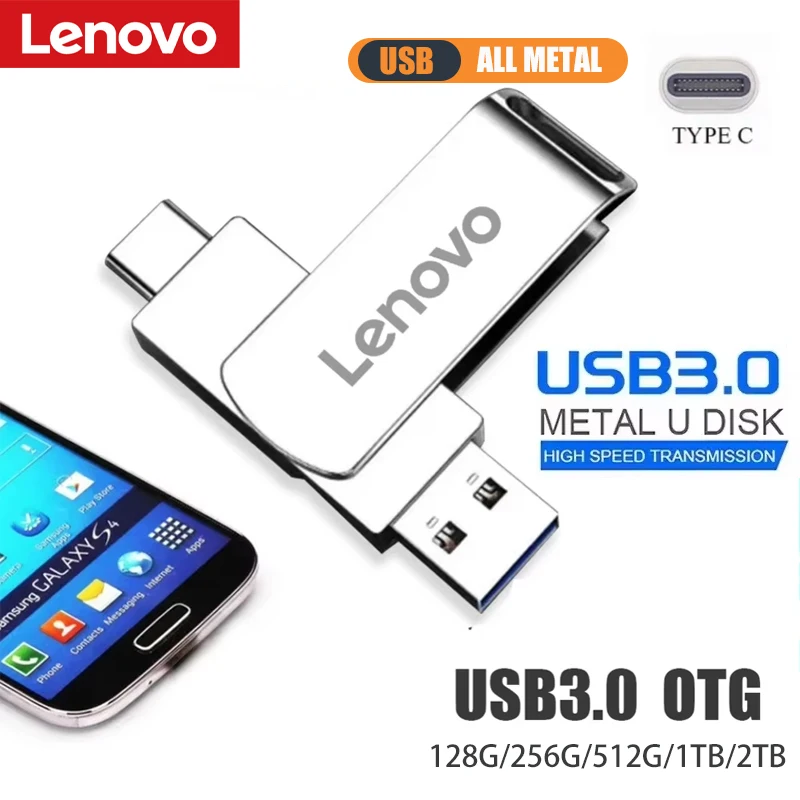 Lenovo 1TB 2TB USB Flash Drive USB 3.0 High Speed Car Electronic Accessory Adapter Plug Play Video Large Storage Flash Drive