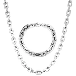 New 316L Stainless Steel Cable Square Chain Necklace Bracelet Set for Men Women IP Gold Plated Charm Solid Metal Jewelry Gift