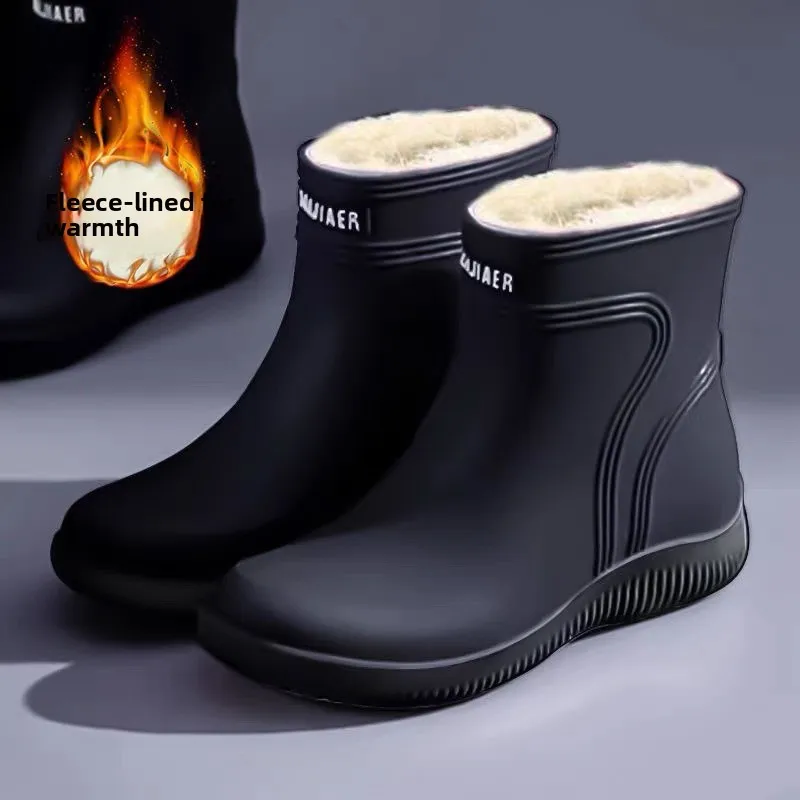 Thickened One-Piece Fleece Rain Boots Men's And Women's Detachable Warm Waterproof Non-Slip Work Boots Youth And Middle-Aged ...