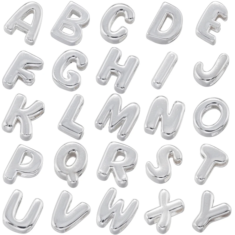Cuentas de latón chapadas en oro de 18 quilates con letras iniciales A-Z, accesorios de joyería DIY, color plata: VZ442