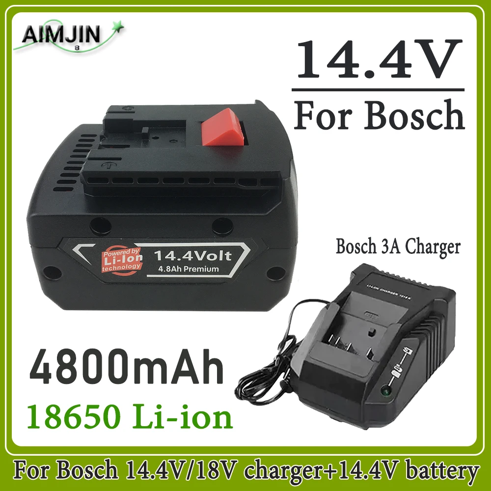 For Bosch 14.4V BAT607G BAT614 BAT614G Electric Tool Replacement  Li-ion Battery, With 14.4V/18V 3A Charger