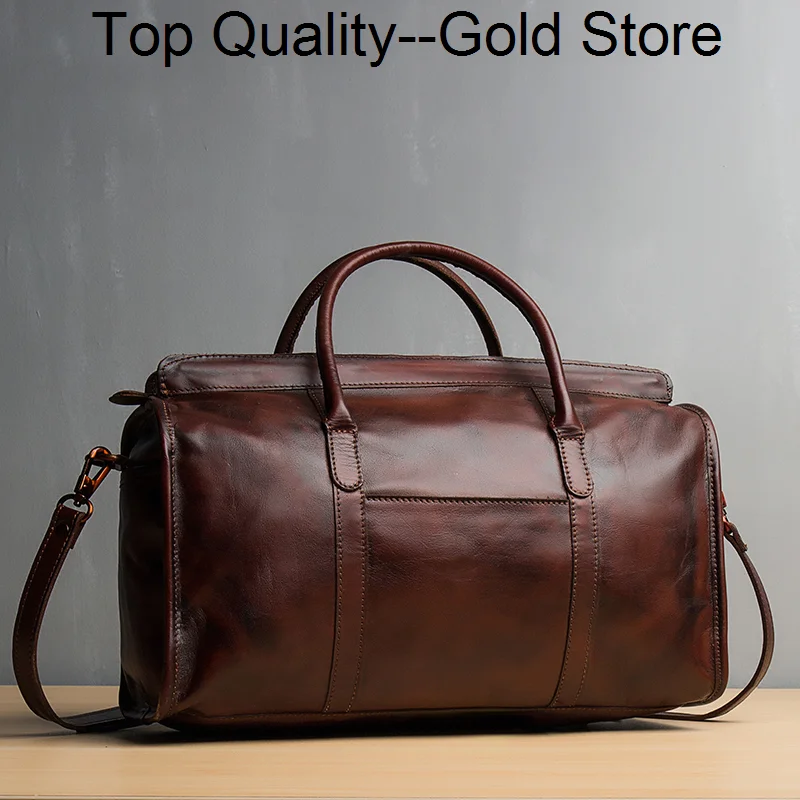 

Men Vintage vegetable-tanned Genuine Leather Travel Duffel bag Cow Carry On Luggage Weekend shoulder Bag malas de viagem