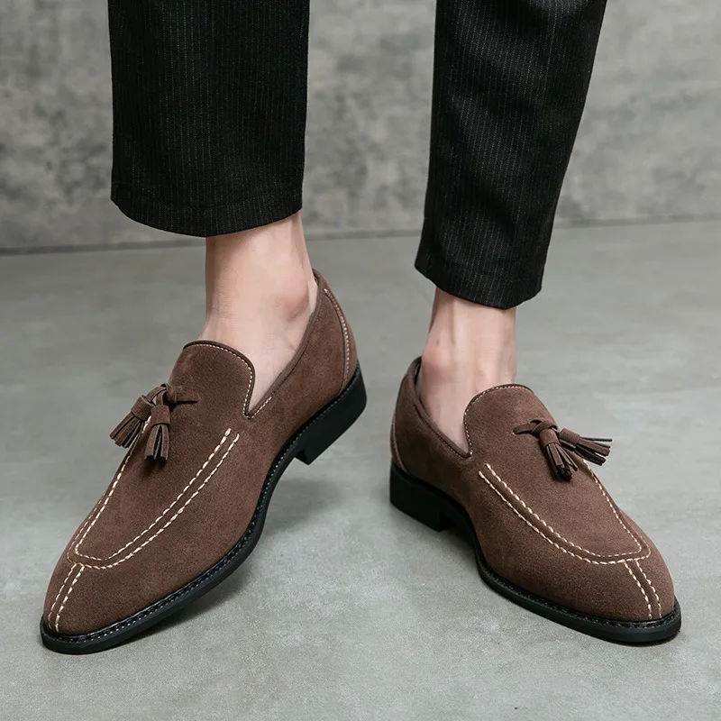 36-46 office loafers tassels formal shoes for man casual business purple brown wedding shoes for man suit mocassin homme marron view 5