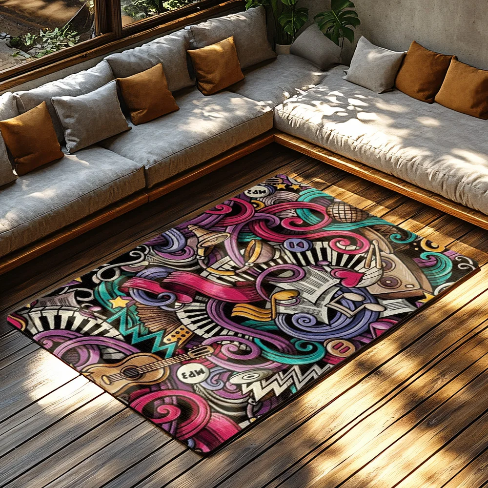 뮤지컬 노트 러브 프린트 러그, 핑크 퍼플 블루 예술적 - Home Textiles Notes 리뷰 및 가격