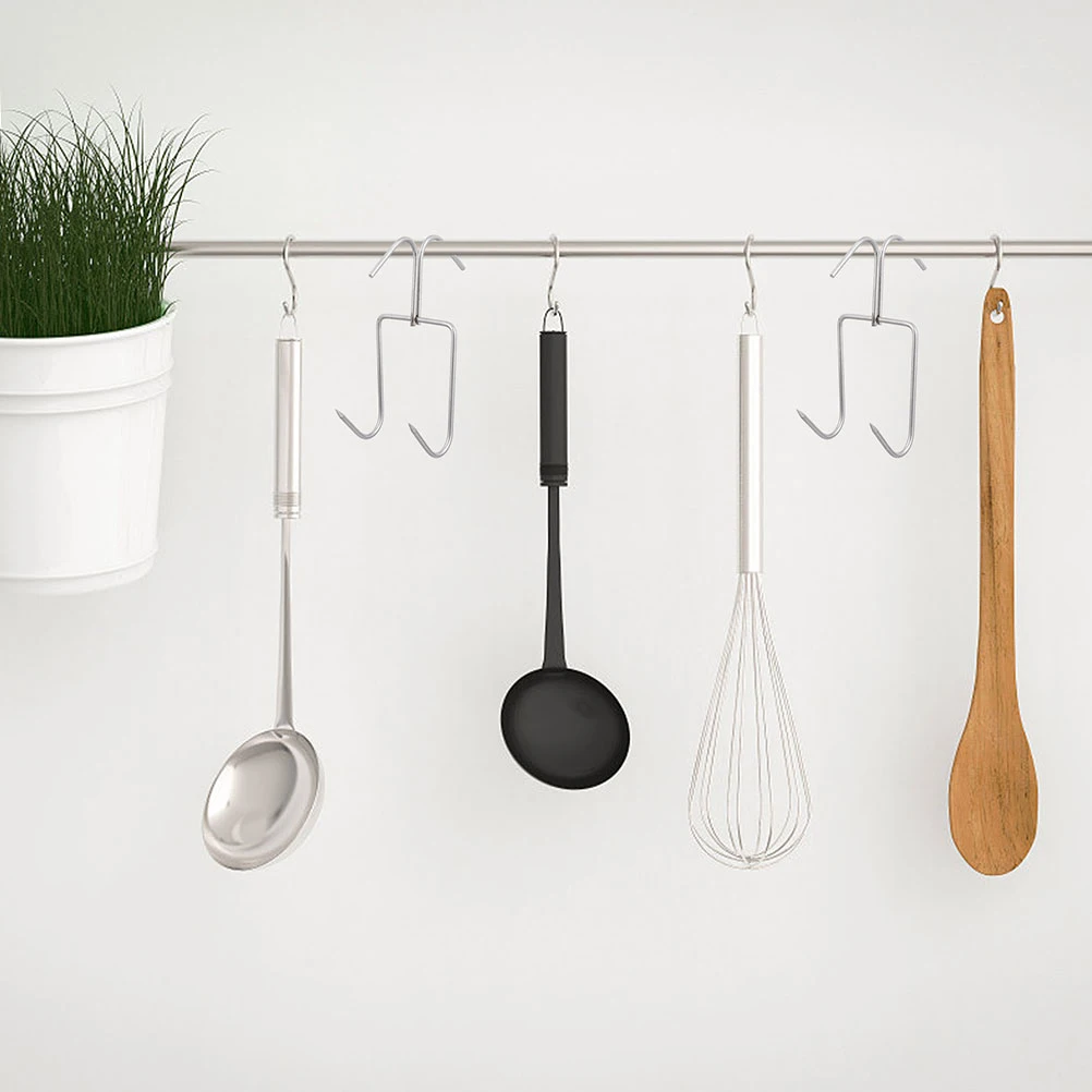 

2Pcs StainlessSteelHooks DurableCraftsmanship MultiFunctionalKitchenGadgets HangingBBQ Garden SausageHanger PorkHook MetalHooks