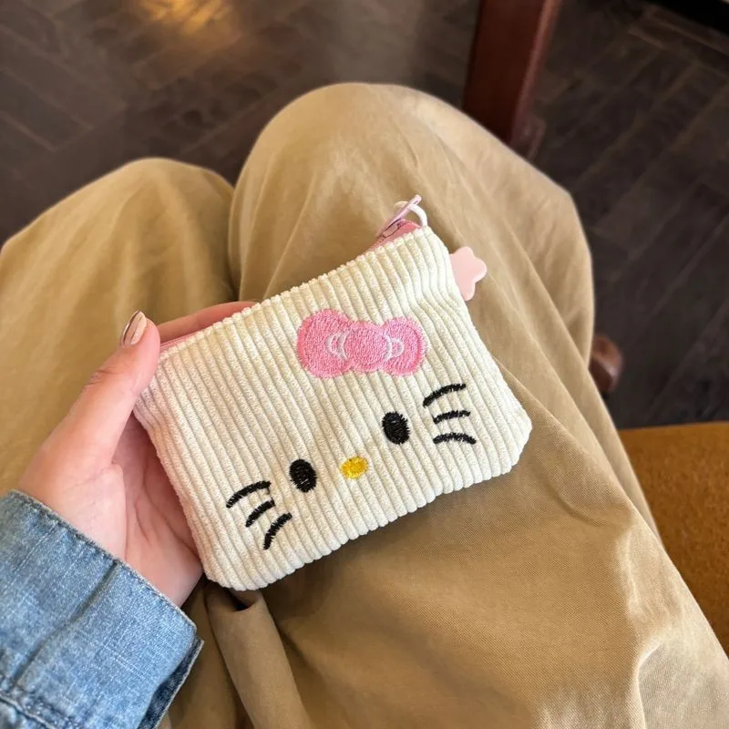 Kawaii Sanrio Anime Hobby Hello Kitty Cartoon Small Denim Embroidered Coin Wallet Portable Coin Bag Birthday Gift