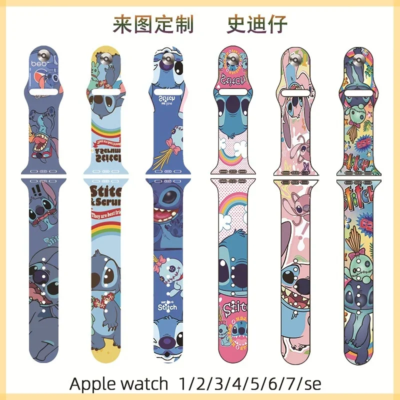 Disney Stitch Silicone Strap for Apple Watch Band 38 40 41 42 44 45MM Anime Stich Bracelet IWatch Apple Watch 6 5 3 2 1 4 SE 7