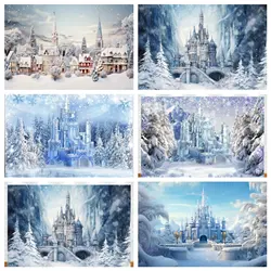 Snow Castle Background Ice and Snow World Winter Wonderland Party Decoration Supplies Snow Happy Birthday Photography Background