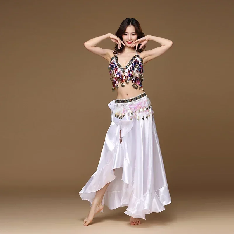 Traje de danza del vientre para mujer, conjunto de actuación de escenario, falda de cinturón, sujetador, ropa de danza del vientre Oriental, nuevo