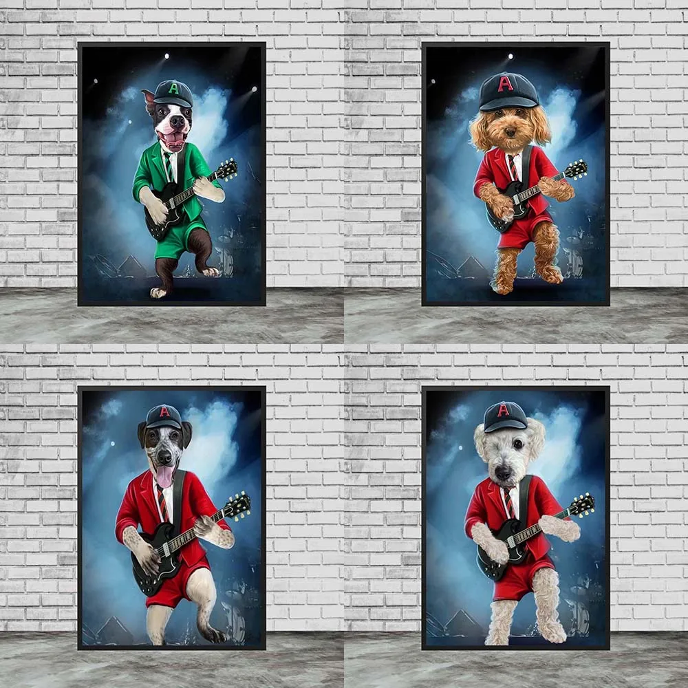 

Custom Pet Dog Cat Guitar Portrait Poster Wall Art Canvas Painting Posters Wall Pictures For Living Room Home Decor Unframed