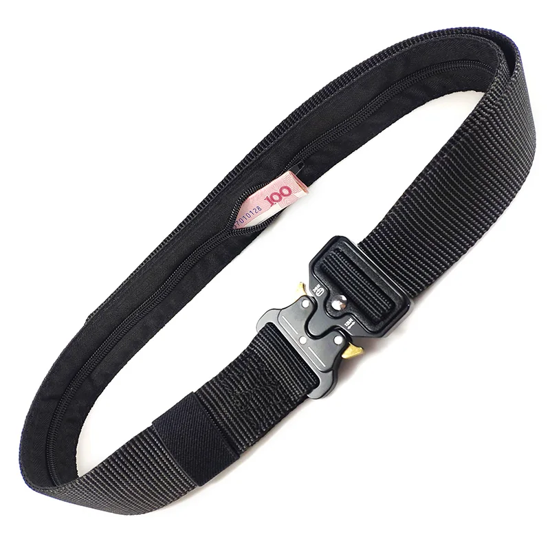 Men Tactical Hidden Cash Belt 130cm Outdoor Travel Money Anti Theft Wallet Hiding Belt Nylon Strap Waist Pack Alloy Buckle