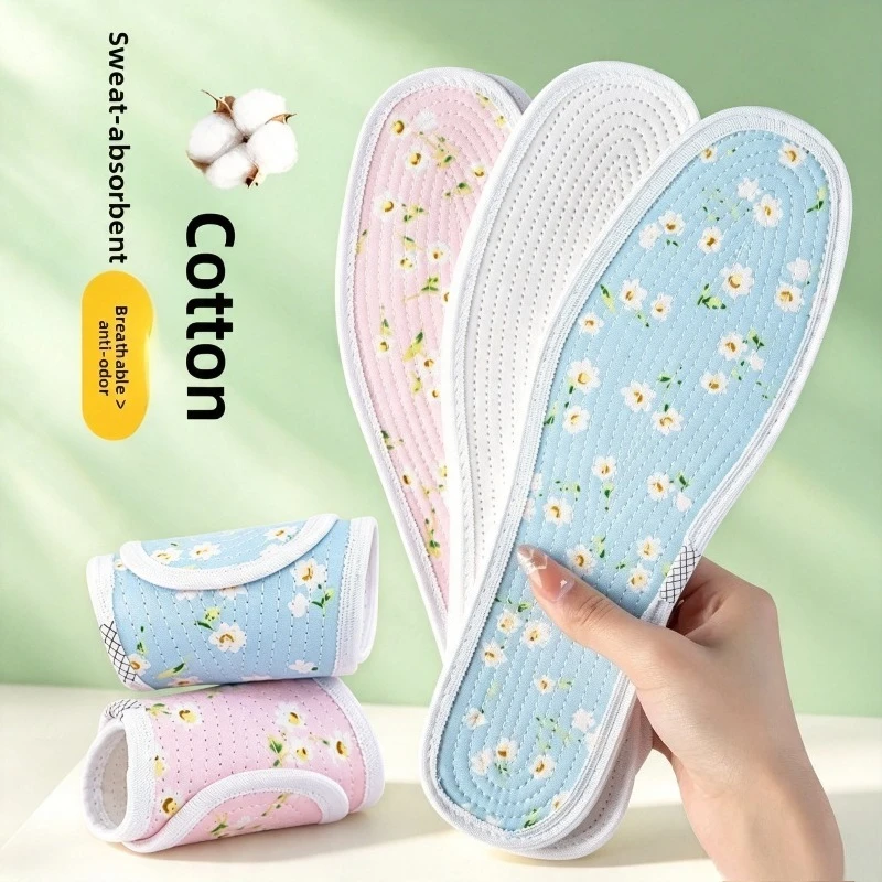 Ladies Daily Shoe Inserts Multi-layer Pure Cotton Edge Wrapped Insoles Breathable Sweat Wicking Anti Odor