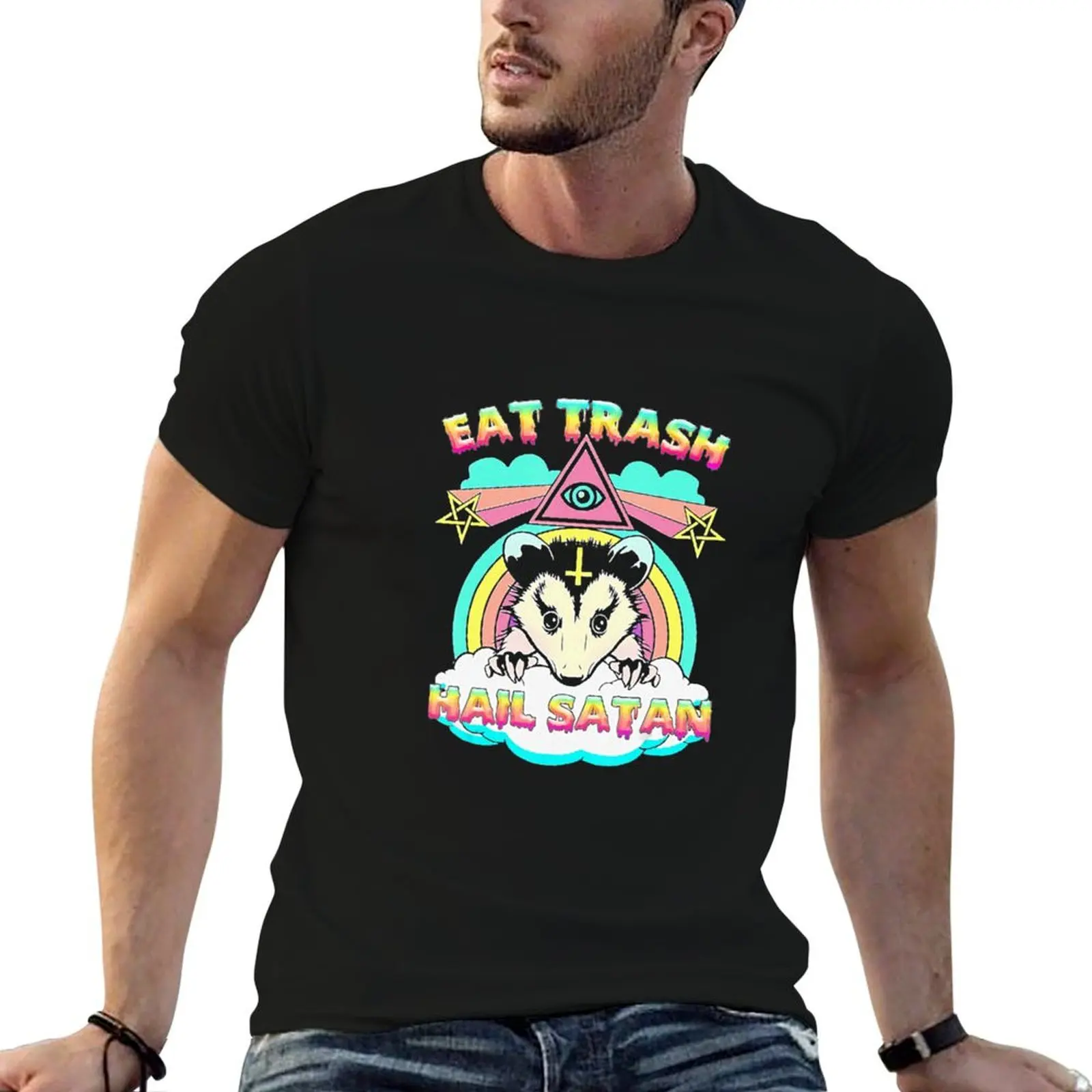 

cotton Pentagram Raccoon Gang funny Satan shirts Eat t man Satanic for shirts Garbage t T-Shirt Trash Hail cotton