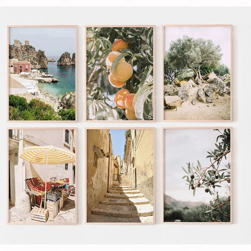 Sicily print, italian city, italian countryside, mediterranean poster, expansive cityscape, sicily beach, travel art poster