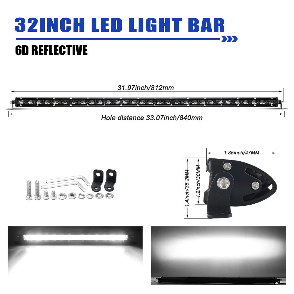 HAOLIDE 6D Ultra Slim LED Lichtbalk 1 Rij 7inch-50inch Rijlicht 6000K Wit voor Offroad 4X4 SUV UTV IP68 12V 24V off-road