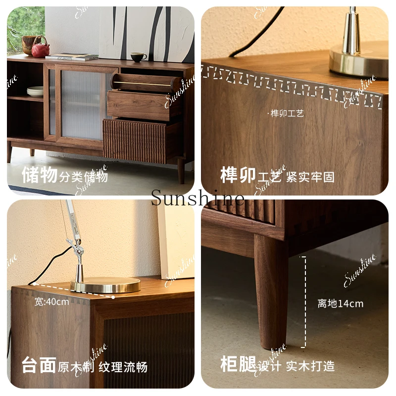 

North American black walnut dining side cabinet simple wall tea cabinet kitchen storage locker FT