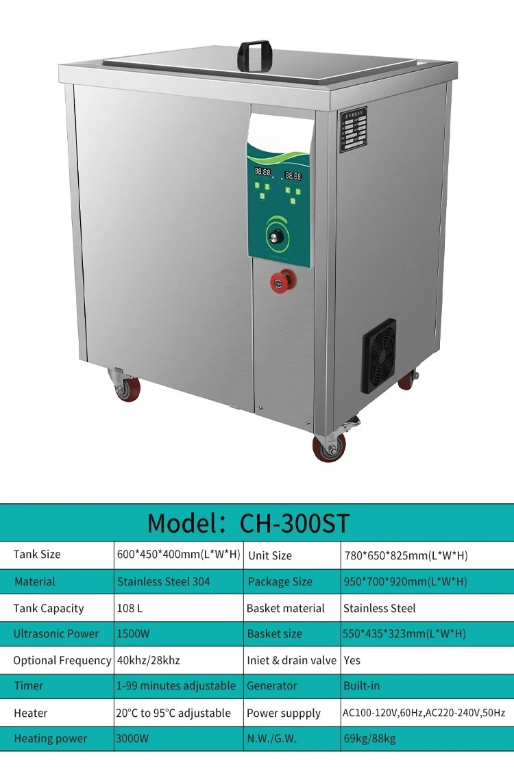 Przemysłowa myjka ultradźwiękowa elektryczna jednokomorowa do filtracji tłuszczu, usuwania rdzy i odkamieniania.