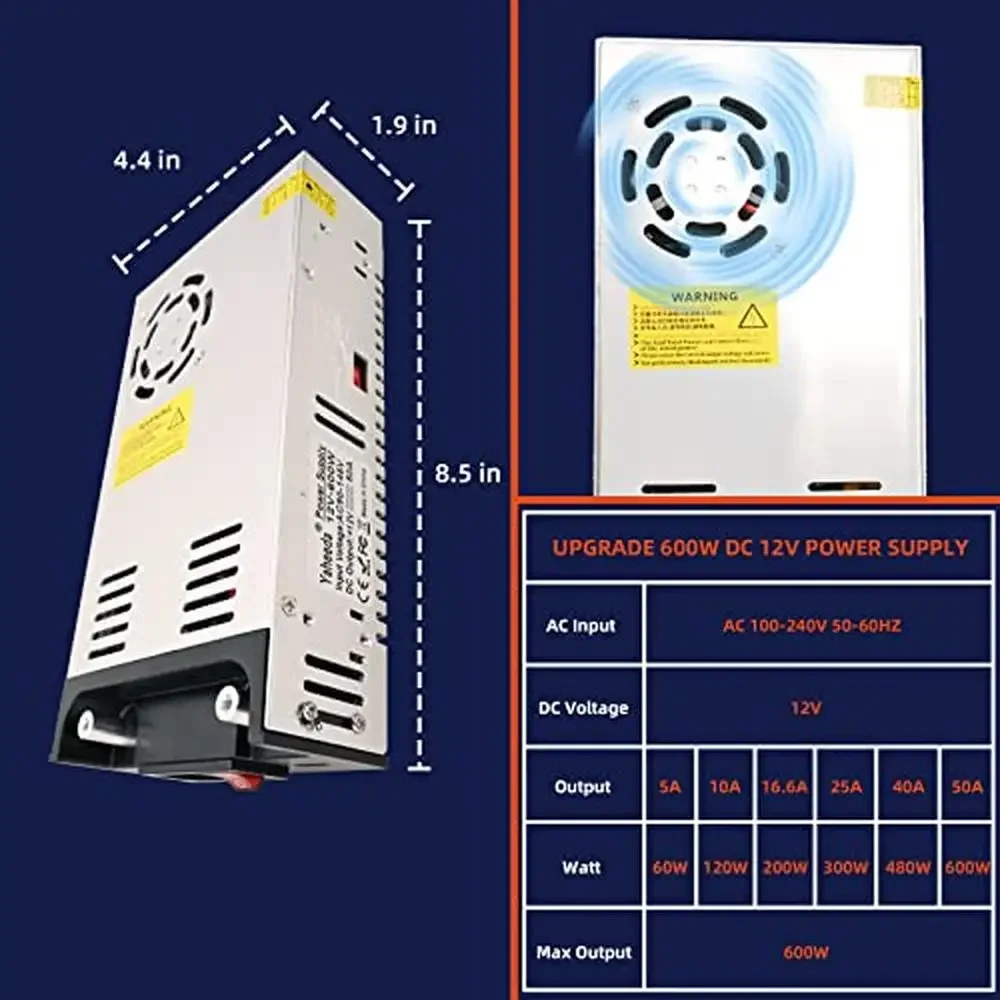 12V 600W 50A DC Power Supply Converter RV Pump LED Strip LCD Monitor Transformer Switch Aluminum Shellerek yaheeda yaheeda