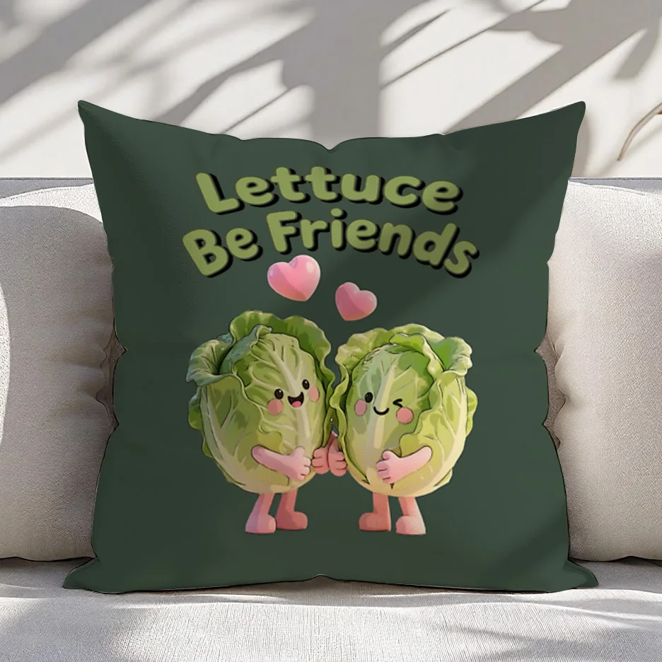 1pc Cute Lettuce Be Friends Print Throw Pillow Cover Double Sided Zipper Cushion Case 16x16 18x18 20x20 Inch Sofa Bed Decor