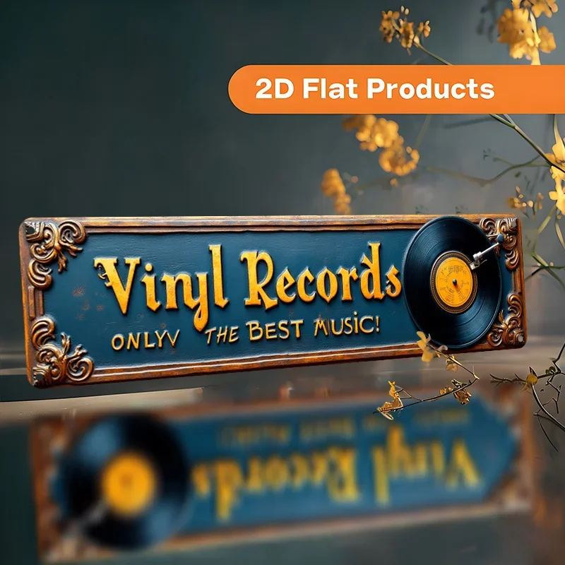 2D Flat, 1pc Vintage Vinyl Record Store Sign - Retro Music Decor with Vinyl Record Design - Heavy-Duty Metal Tin Sign (16x4 Inch