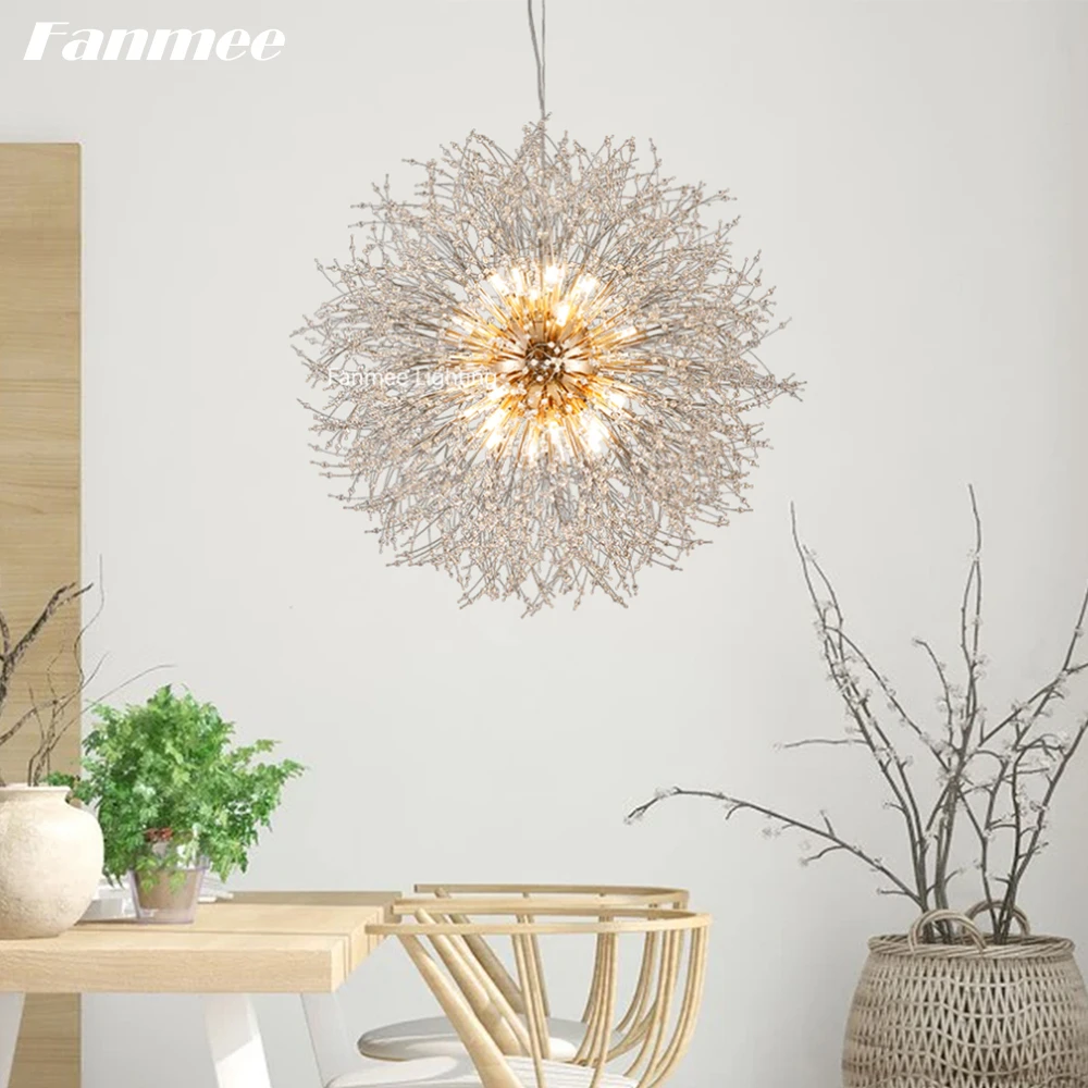 

Modern Dimmable Dandelion Chandelier Lighting LED Clear Crystal Firework Globe Pendant Hanging Lamp Home for Living Room Bedroom