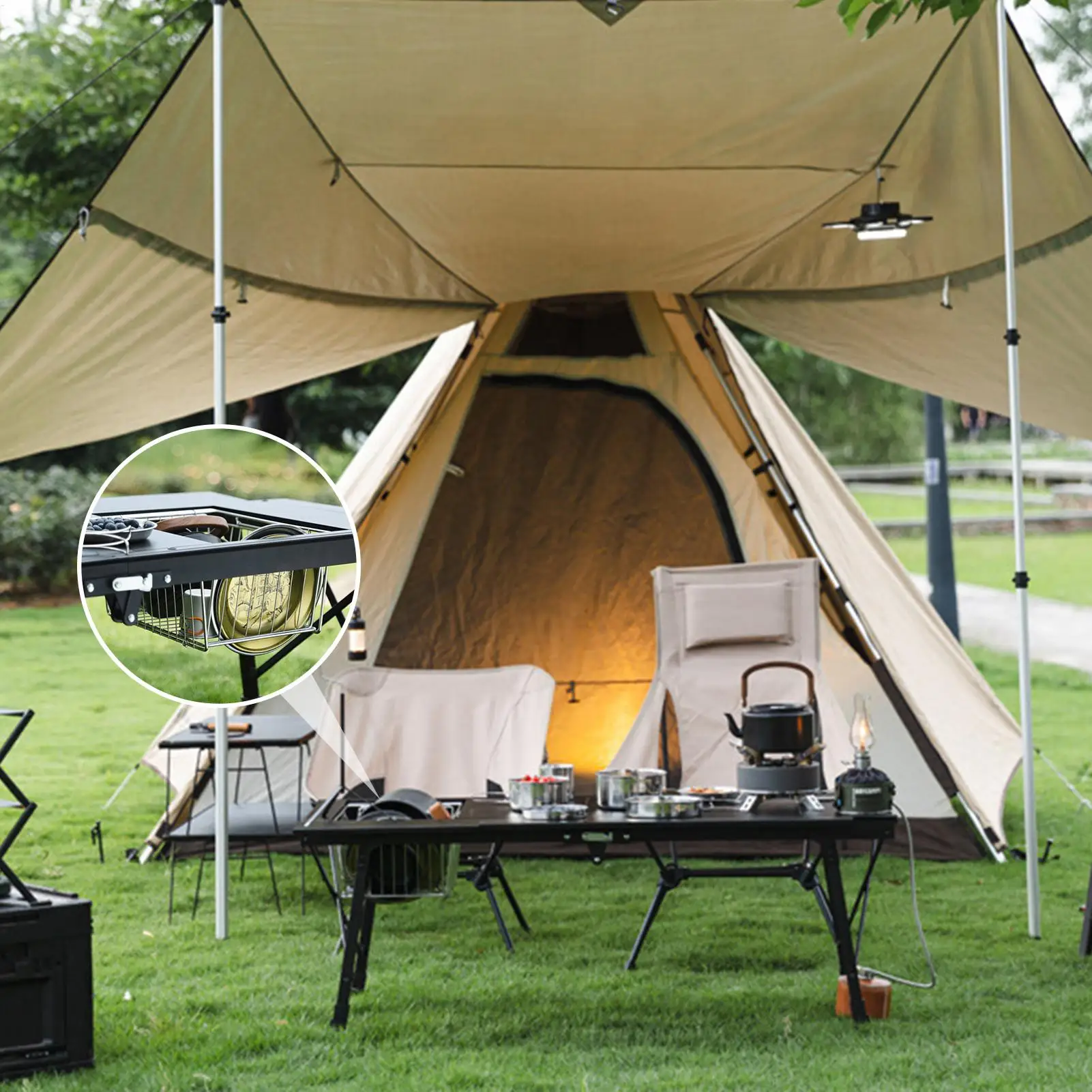 

Camping Basket Stainless Steel Foldable Holder Portable Basket Camping Storage Containers For Home Indoor Picnic BBQ Fishing