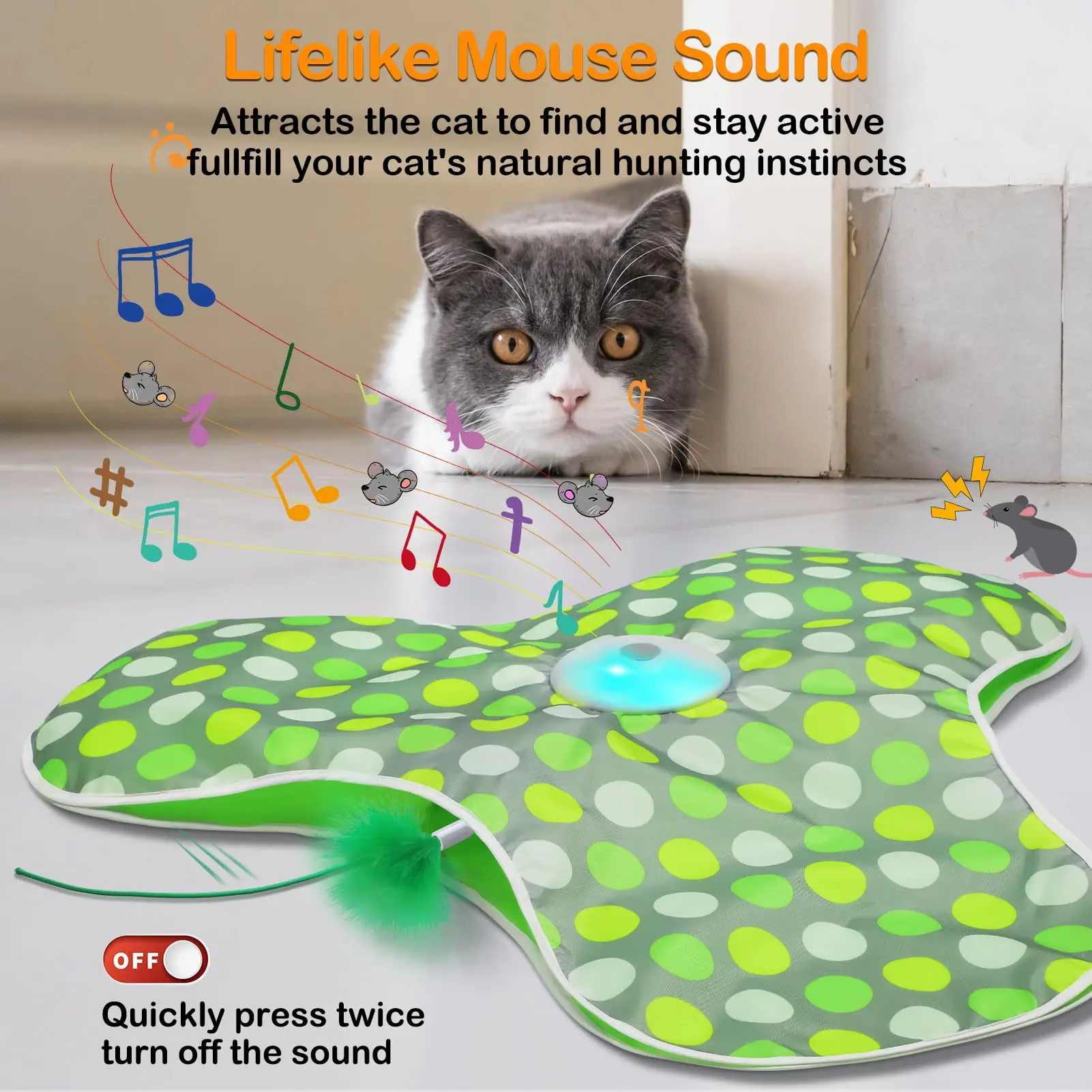 

Smart Cat Toys Interactive Hide and Seek Cat Toy with Mouse Squeaky Motion Activated Moving Concealed Feathers Kitten Teaser Toy