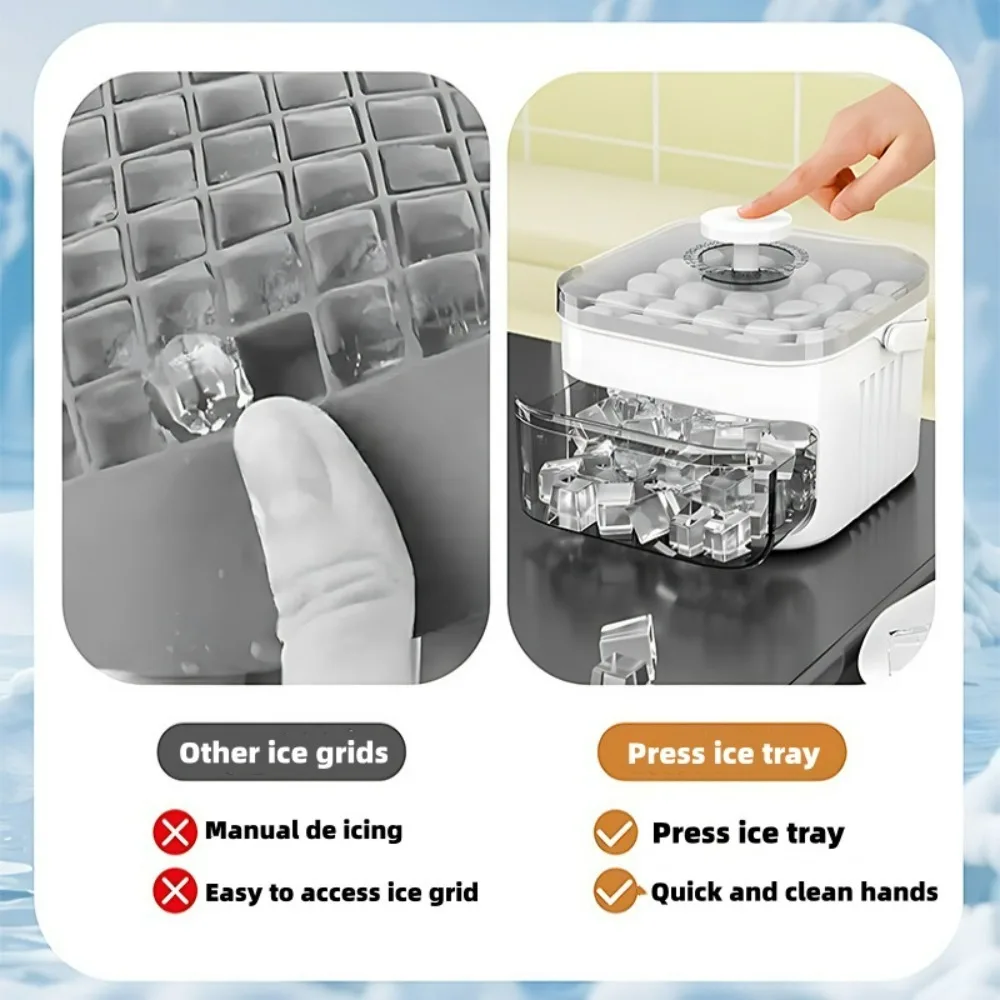 Double Layer Push Type Ice Cube Mold Ice Maker 25/50Grid Large Capacity with Lid Ice Cube Tray Reusable Food Grade Ice Cube Mold