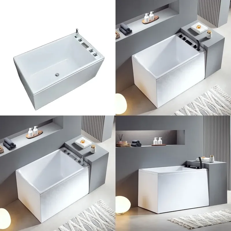 Compact Freestanding Acrylic Soaking Tub Deep Seated Design for Adults Kids Small Bathroom Space Saving Mini Bath