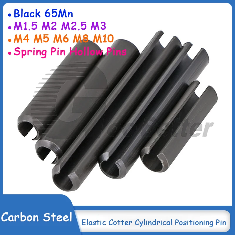 Black 65Mn Elastic Cotter Cylindrical Positioning Pin Spring Pin Hollow Pins M1.5 M2 M2.5 M3 M4 M5 M6 M8 M10