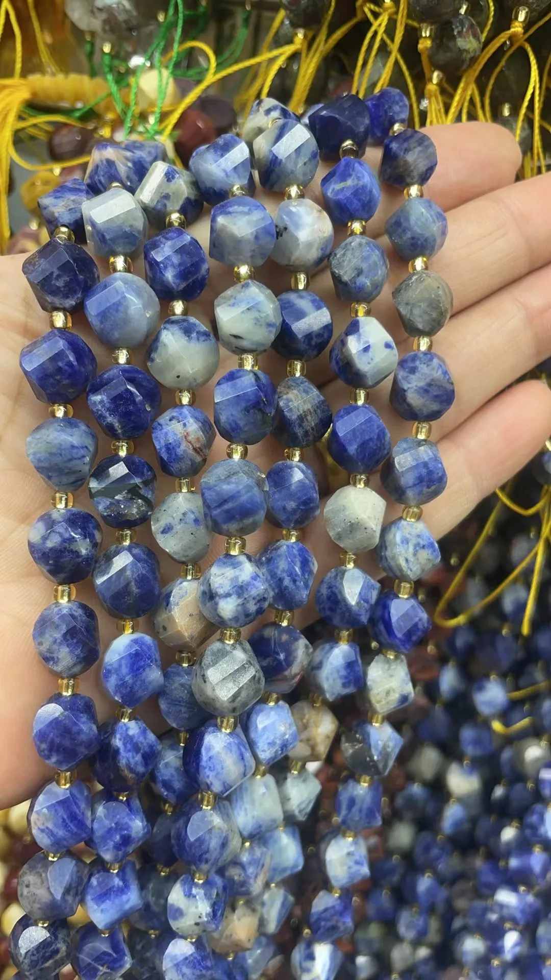 Natural Blue Pattern Stone Twist Beads Cut face 10x10mm 8x8mm Length Dagree 39cm10m 31Grain 8m35Grain