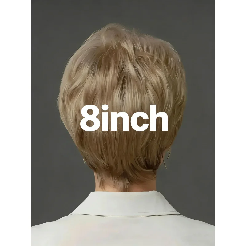 Short Ash Blonde Pixie Cut Wig Synthetic Hair With Bangs For Women Natural Highlights Layered Curly Hair Heat Resistant Wig