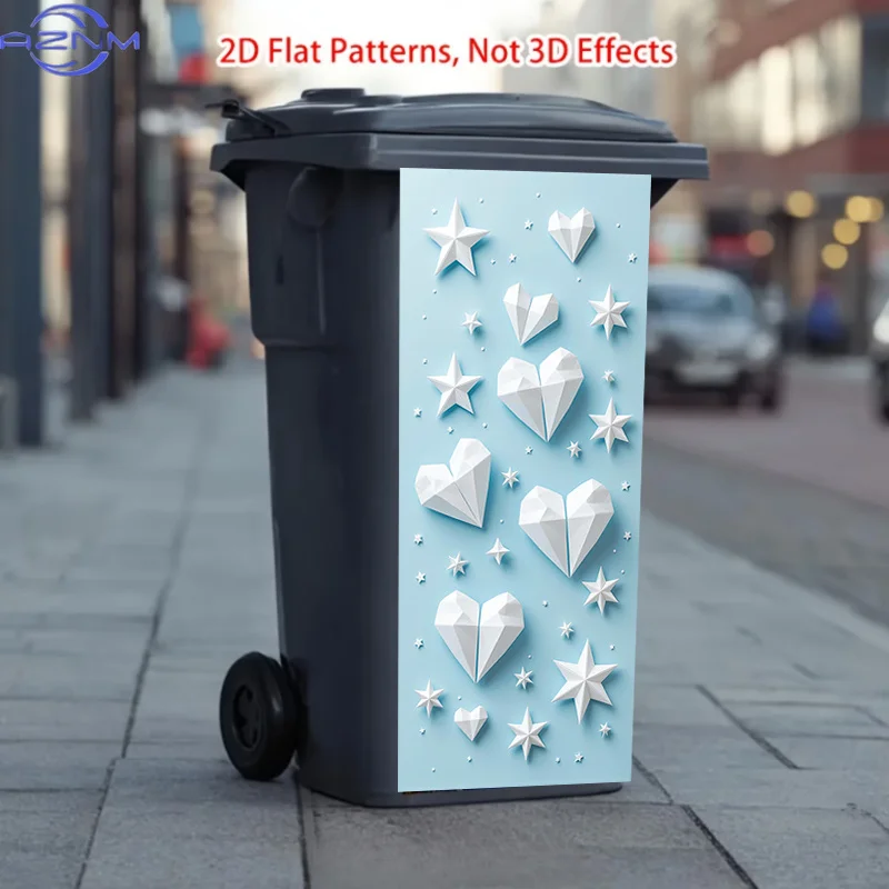 37 X 82Cm / 14.57 X 32.28In / Trash Can Sticker, Featuring Star Heart Origami Pattern Theme, This Matte Surface Sticker Is Sui