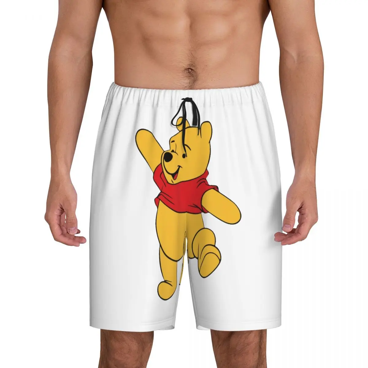 Short de pyjama personnalisé avec dessin animé drôle Winnie l'ourson, vêtements de nuit pour hommes, ceinture élastique, salon de sommeil, pyjama court avec poches