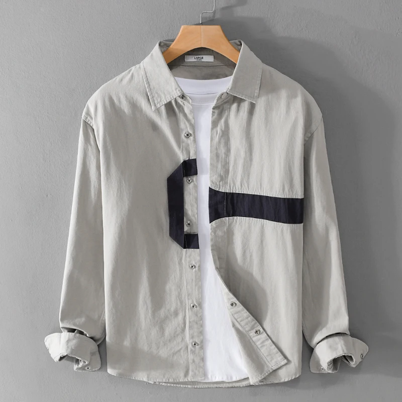 Spring Autumn New Turn-down Collar Fashion Long Sleeve Shirt Man Vintage Printing Button Cardigan High Street Comfortable Tops