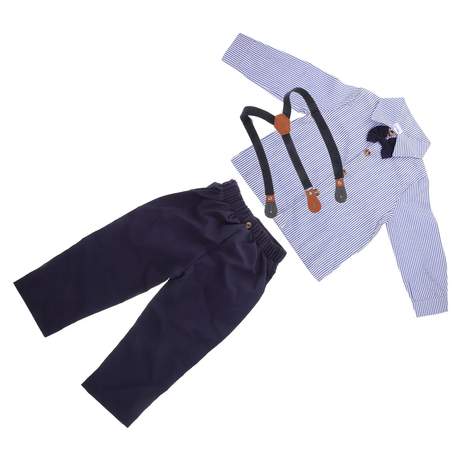 

Boys Overalls Suit Long Sleeve Shirt Tie Pure Formal Outfit Toddler Gentleman Wear Spring Autumn Baby Clothes