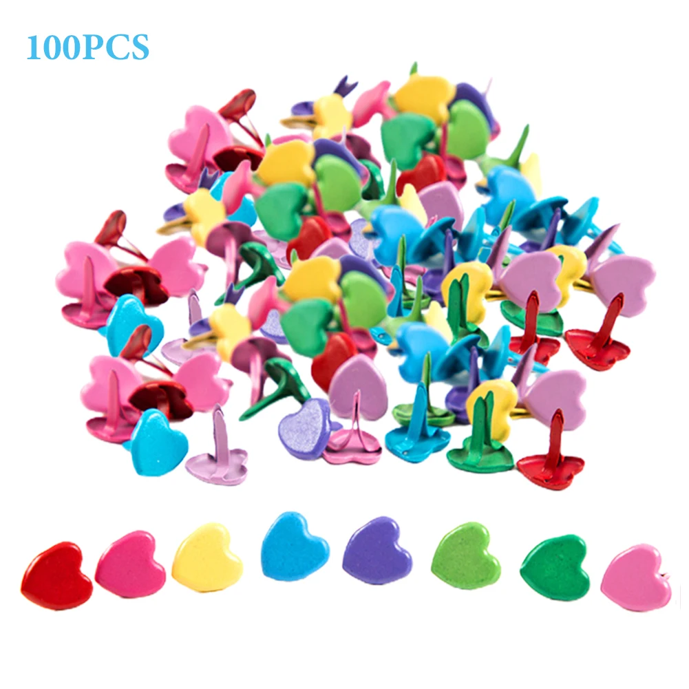 Attaches en alliage pour bricolage, mini épingle fendue colorée, fleur ronde, coeur, estampage pour papier, artisanat décoratif, bureau à domicile, 100 pièces