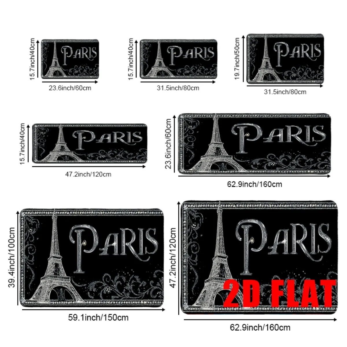 2D Flat, 2D Flat, 2D Flat Mat 1pc, Elegant Polyester Bathroom Anti-Slip Mat Featuring Glittering Eiffel Tower and Paris Design