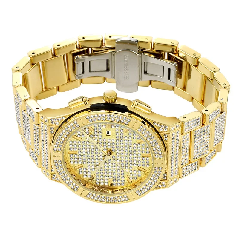 Dropship 18K gold Quartz Men Watch Role Full Diamonds Mens Watches Hip Hop Iced Out Wristwatch Male Clock Waterproof Relogio New