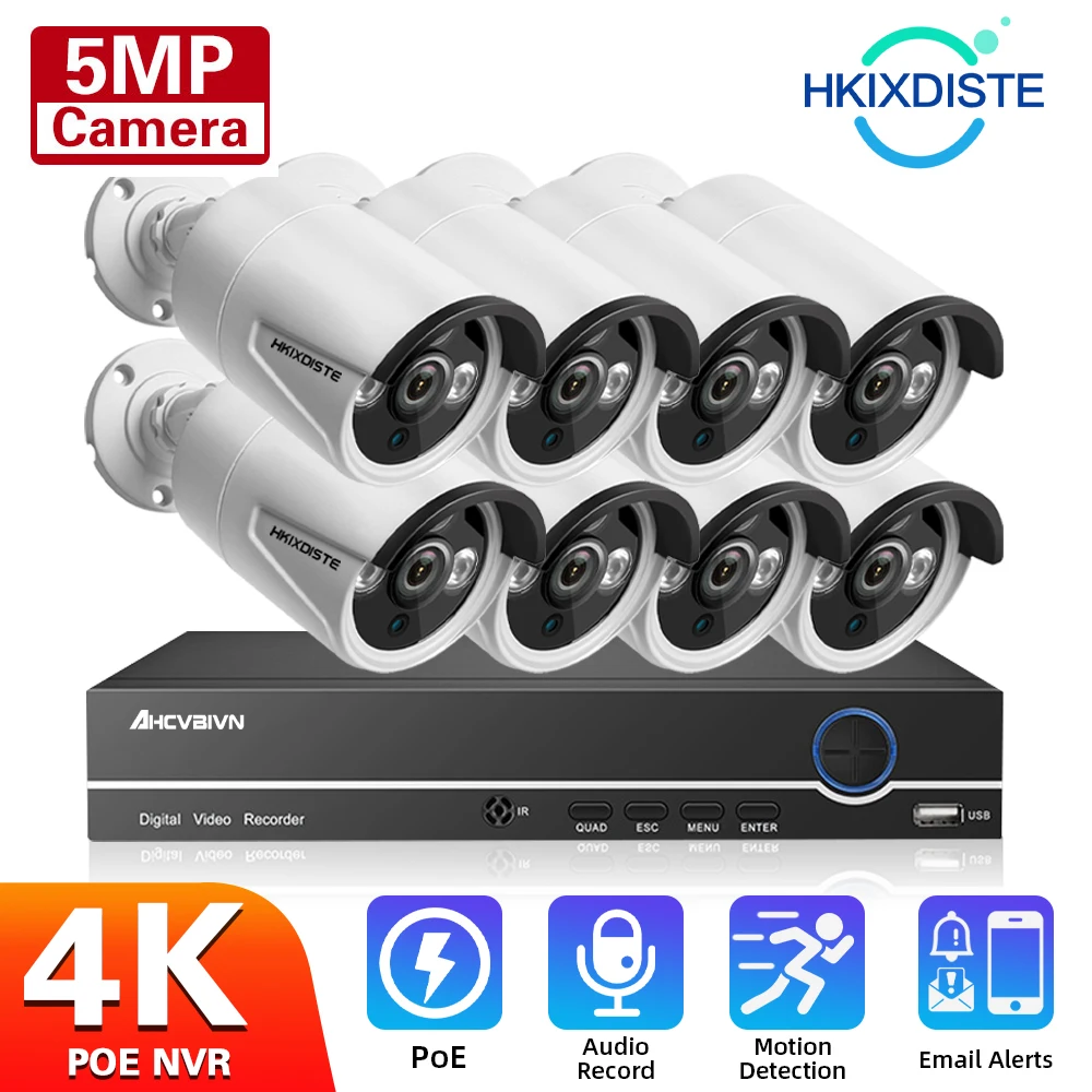 

8CH 8MP 4K POE NVR With Security Human Detection CCTV System Audio AI 5MP IP Camera Outdoor P2P Video Surveillance Set Kit