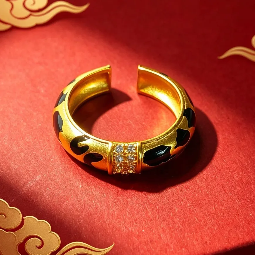 Gracefully set off arm curves with this women's leopard bangle, delicate stone inlay on AU999 24K pure gold