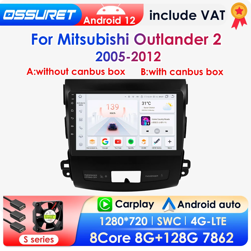 2 din Android Auto Radio for Mitsubishi Outlander xl 2 2005-2011 for Citroen C-Crosser Carplay Car Multimedia autoradio 7862 AI