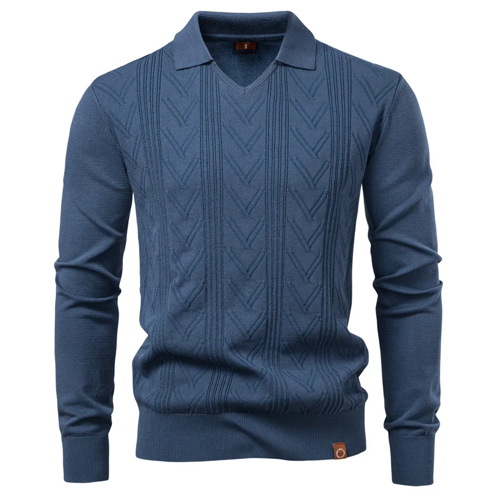 

Autumn Winter 2025 New Fashion Men's Solid Color Casual Trendy Basic Simple Turn-down Collar V-neck Knitted Pullovers Male Tops