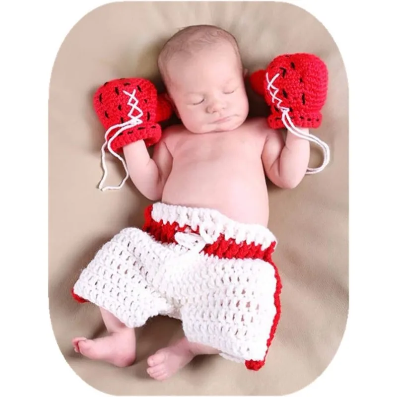 Newborn Boxing Photoshoot Set - Handmade Crochet Gloves & Pants for Creative Baby Photos, Unisex Gift.baby newborn items.neonato